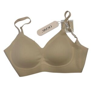 Oeak Bra Deep V No Underwire Nude Seamless Lightly Padded Extra Hooks Small